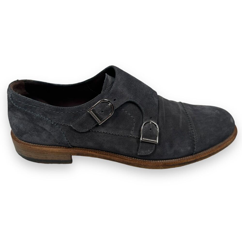 Ermenegildo Zegna Shoes Men's US 9 Navy Blue Suede Monk Strap Loafer Cap Toe